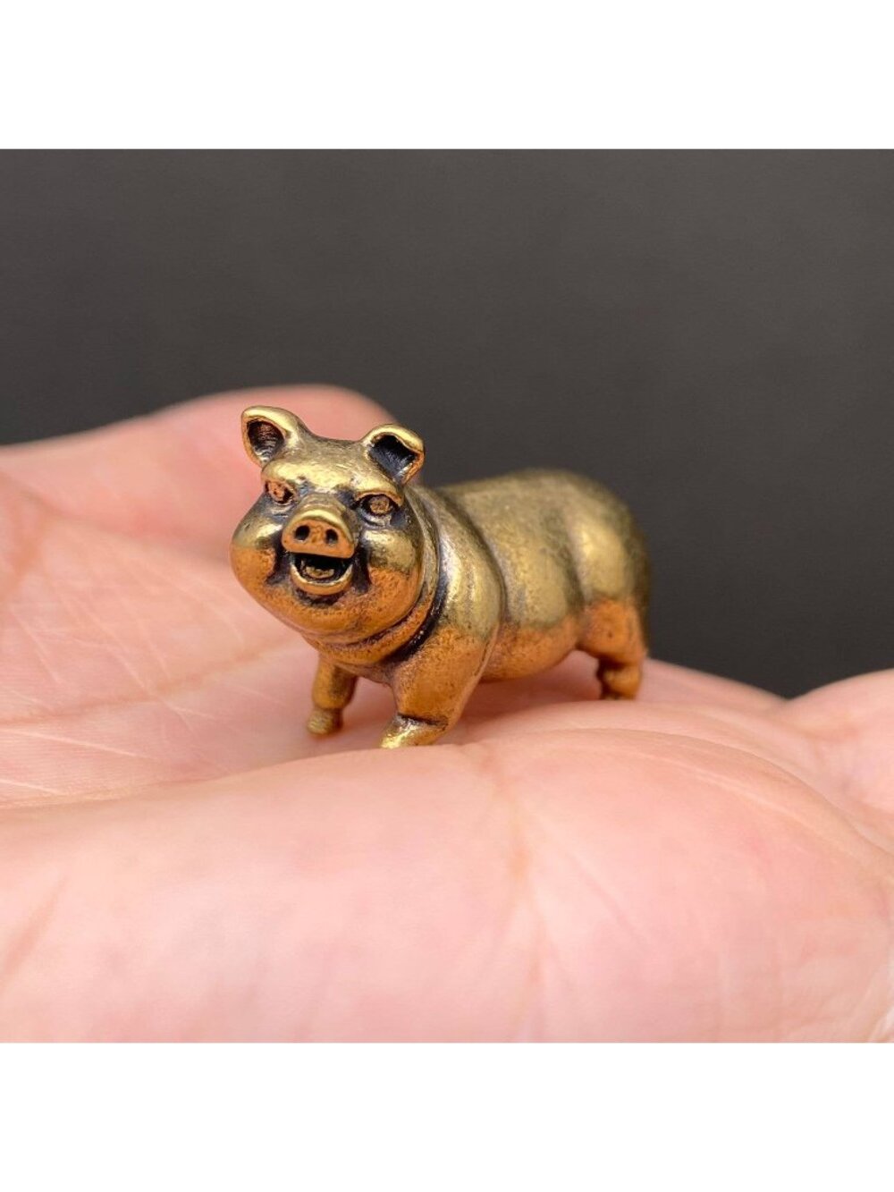 Brass Pig Figurine Miniature Prosperity Totem Altar Decor Spirit Animal 1970s St